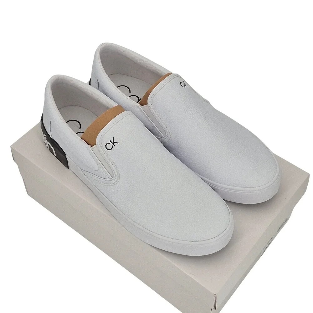 Calvin Klein RYOR 2 Men's Size 9 White Leather CK Logo Slip-On Shoes Sneakers